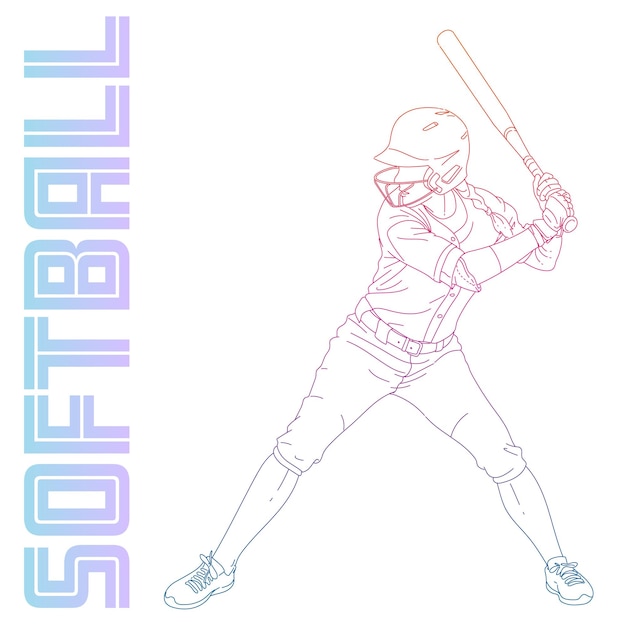 Vector line vector of softball player in action