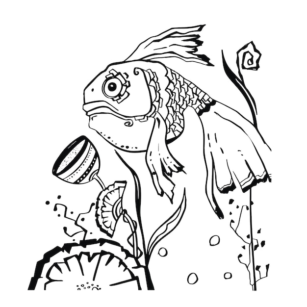 Линия вектор подводный мир рыбы символ логотип черный