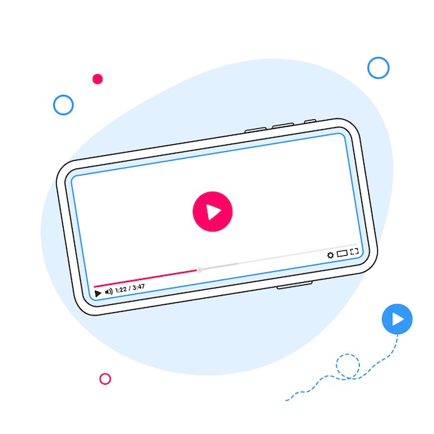 Line video player design template for web and mobile apps flat style mockup phone video player vector illustration