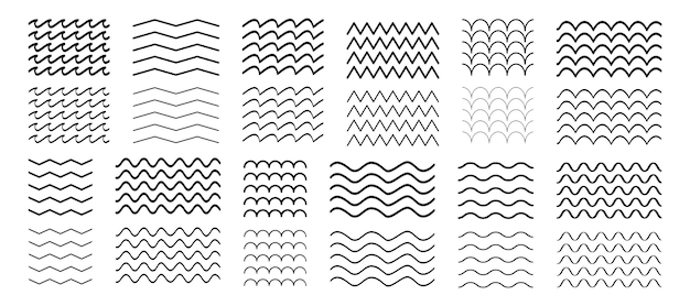 Line wave collection Black line wave texture Set of wave elements design