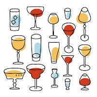 Line wineglass cocktail cup icon set binge drink champagne wine glassware elements with abstract shapes party celebration holidays event adult carnival element icon vector linear design