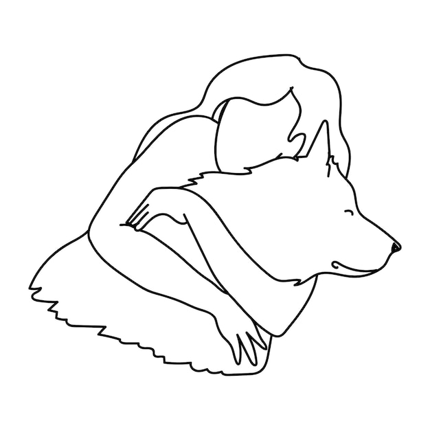 Line woman with dog vector illustration