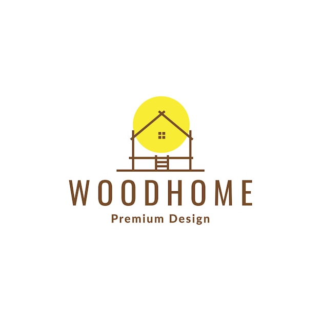 Line wood home culture with sunset logo symbol icon vector graphic design illustration idea creative