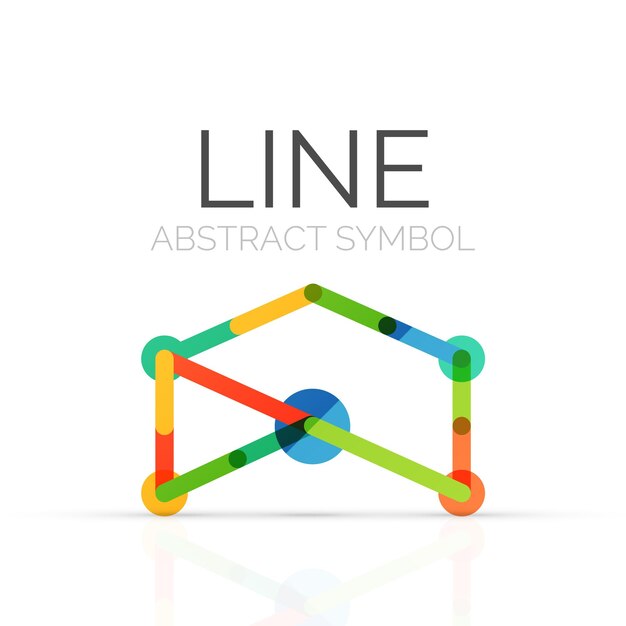 Lineair abstract logo verbonden veelkleurige lijnsegmenten geometrische figuur