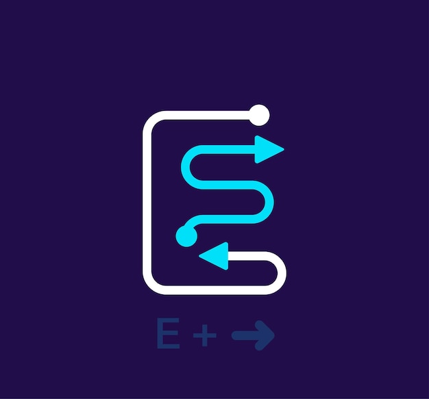 Lineair letter E-logo. Uniek embleem. Abstract brief eenvoudig roterend pijldoel