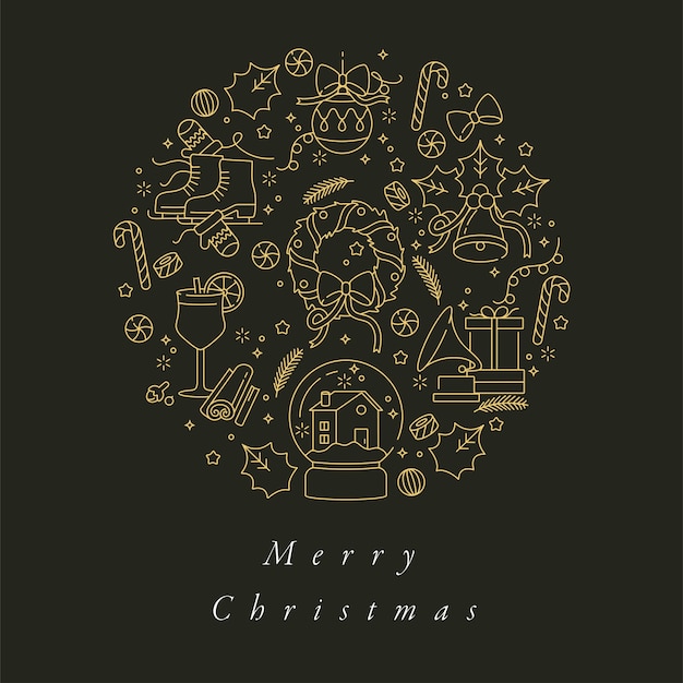 lineair ontwerp voor kleurrijke kerstkaart