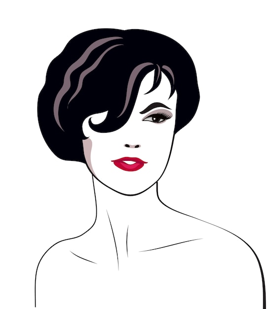 lineair portret van de vrouw met donker kort kapsel