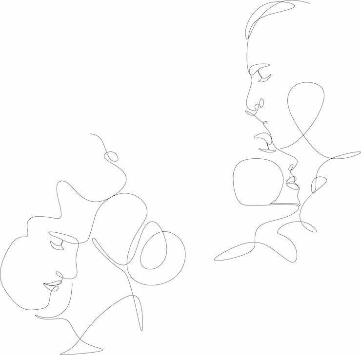 Vector lineair portret van een verliefde man en vrouw