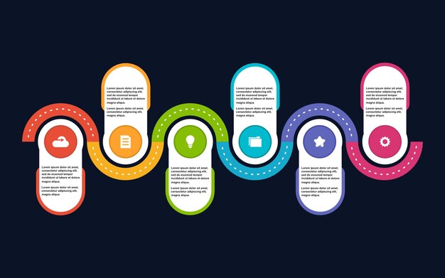 Lineaire 6 stappen routekaart met pictogrammen infographic sjabloon voor zakelijke presentatiebanner