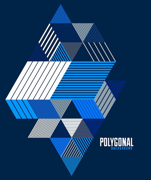 Lineaire gestreepte abstract vector dimensionale 3D-achtergrond met geïsoleerde retro-stijl grafisch element met kubussen en driehoeken. Sjabloon voor poster of banner, omslag of advertentie.