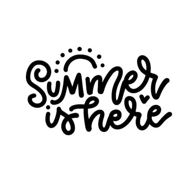 Vector lineaire kalligrafie belettering zomer is hier zwarte lijn handgeschreven offerte