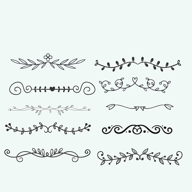 Lineaire platte bruiloft ornamenten set