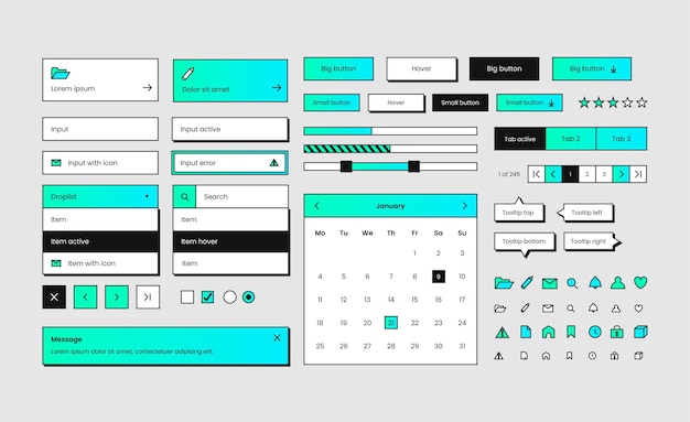 Lineaire platte ui ux elementen set