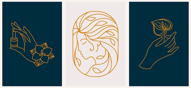 Lineaire sjabloon logo symbolen met luxe zandloper natuurlijke vrouw en letter ab op een naakte achtergrond
