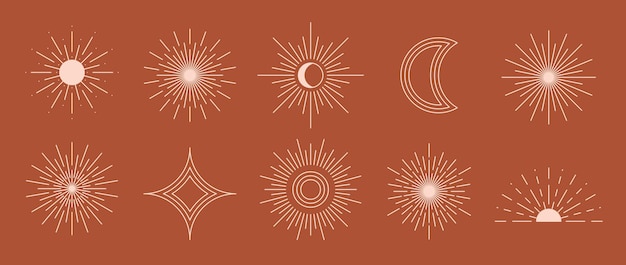 Lineaire sterren- en fonkelcollectie in boho-stijl terracotta starbursts-ontwerpelementen boheemse inrichting