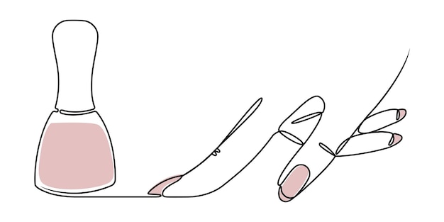 Lineaire tekening van een hand en nagellak op een witte achtergrond Sketch gestileerd