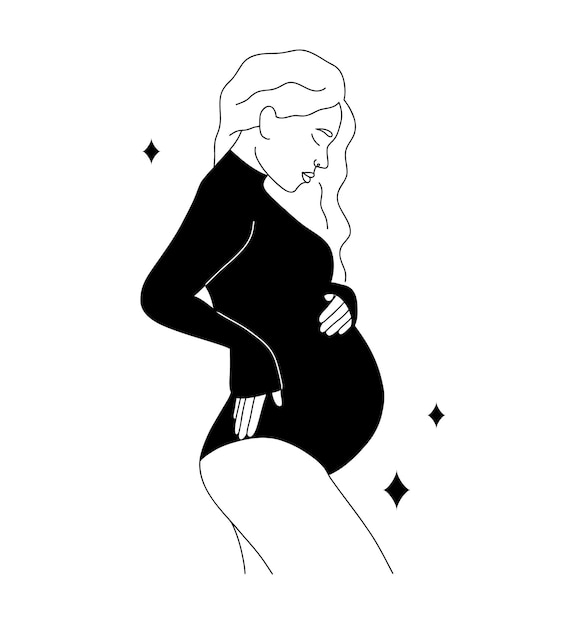 Lineaire zwangere vrouw Abstract vrouwelijk silhouet in zwart ondergoed Happy Mothers day