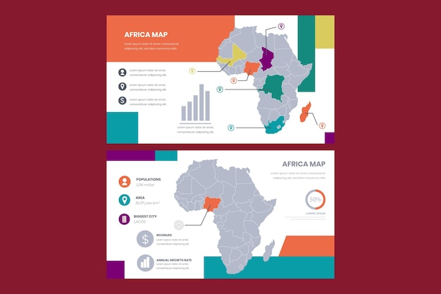 Vettore mappa lineare africa infografica