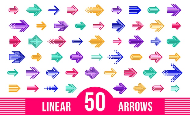 Linear arrow logos vector set, collection of arrows symbols for use as icons or logo creation, graphic design single color signs.