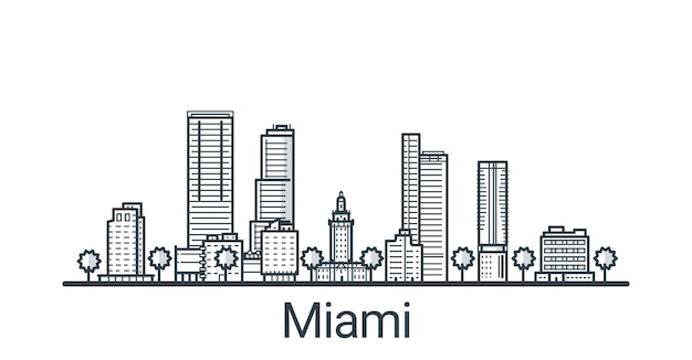 マイアミ市の線形バナー。すべての建物