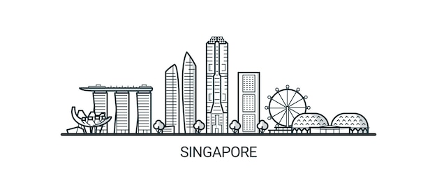Линейный баннер города сингапур в рисованной
