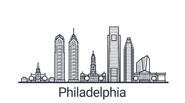 Vector linear banner of philadelphia city. all buildings