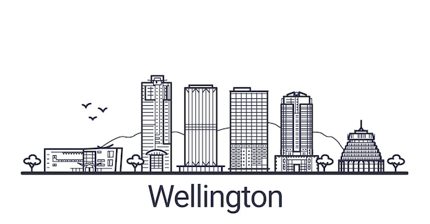 Bandiera lineare della città di wellington disegnata a mano