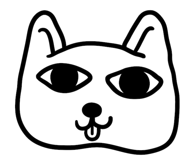 linear black and white cat portrait in vector doodle style object for design avatar