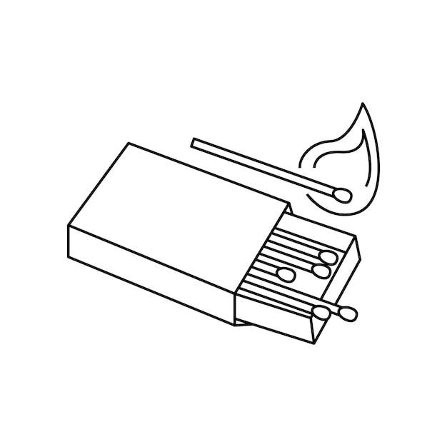 Linear black white matchbox icon can be used as sticker. outline matches in box for hiking traveling