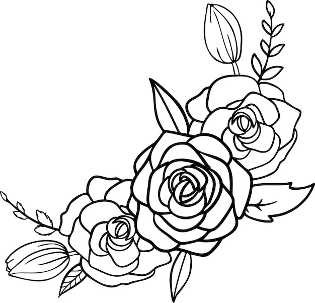 Vector linear bouquet with rose flowers and leaves this art is perfect for invitation cards spring and su