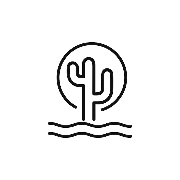 波と太陽のロゴのベクトルに線形のサボテンの植物
