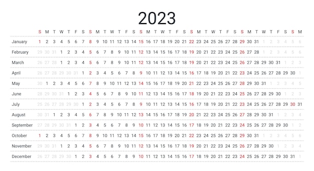 2023 年の線形カレンダー ベクトル図 年間カレンダー プランナー