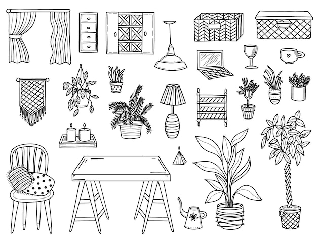 Linear design of various home decor items