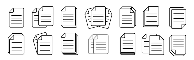 Vector linear document icon set file text document page paper documents agreement information pictogram