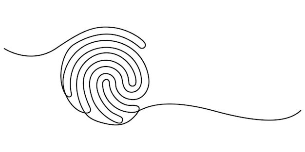 linear drawing of a fingerprint continuous line drawing of biometric scan symbol white background