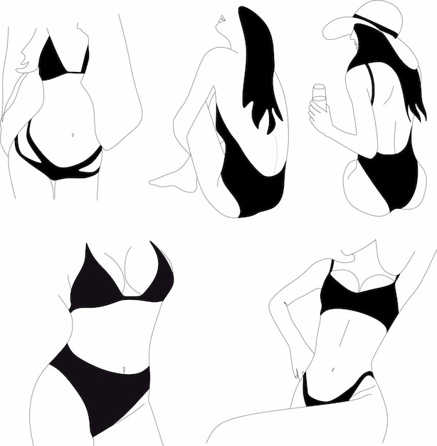 Vector linear drawing of a girl in a swimsuit