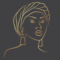 Linear drawing golden illustration of black woman portrait