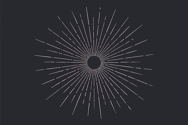 Vector linear drawing. light rays, sunburst and rays of sun. vintage hipster style