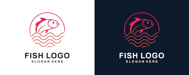 Linear Fish logo design vector template