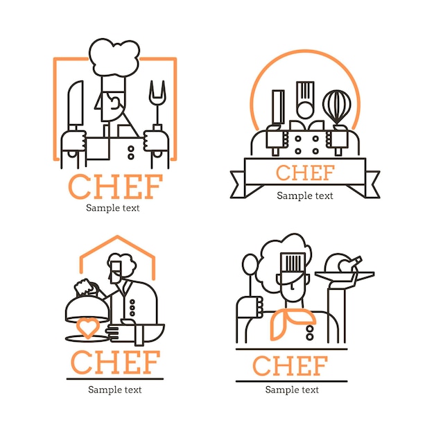 Linear flat chef logo collection