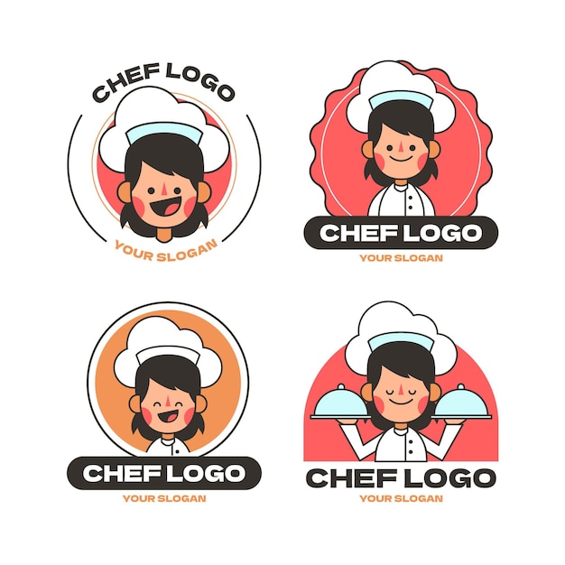 Linear flat female chef logo pack