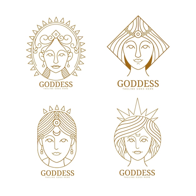 Вектор Линейная плоская коллекция логотипов богини