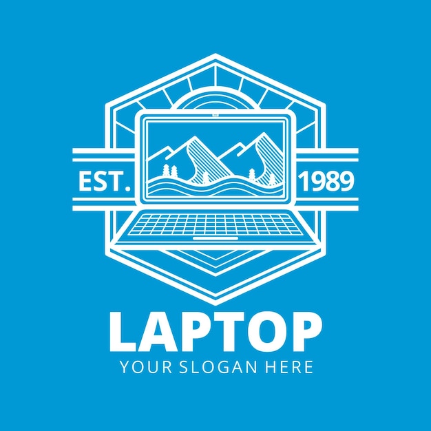 Vector linear flat laptop logo template