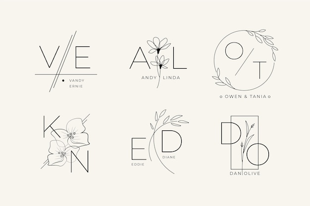 Vector linear flat wedding logo pack