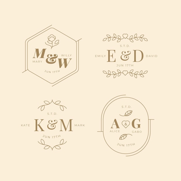 Linear flat wedding monograms collection