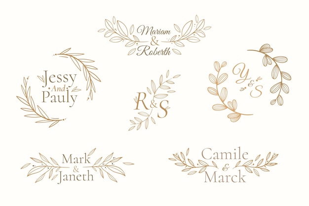 Vector linear flat wedding monograms collection