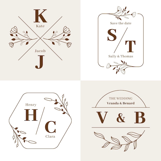 Linear flat wedding monograms collection