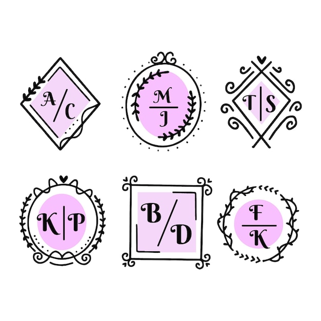 벡터 선형 플랫 웨딩 모노그램 컬렉션