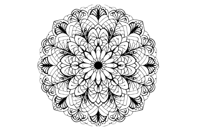 Linear Flower Mandala Outline Black Decorative Round Ornaments Vector On White Background