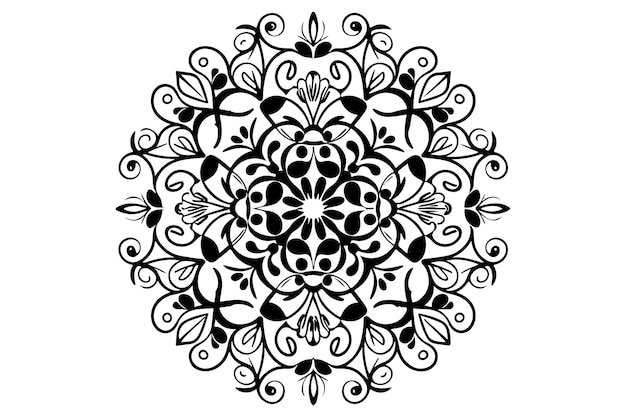 Linear Flower Mandala Outline Black Decorative Round Ornaments Vector On White Background